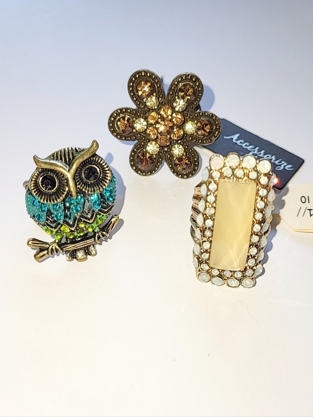 STRETCHY RING LOT - OWL, FLOWER, YELLOW STONE - ALL NWT